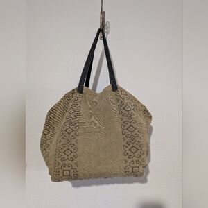 Free People Army Drab Olive Fabric Large Tote Bag Tile Scroll Print